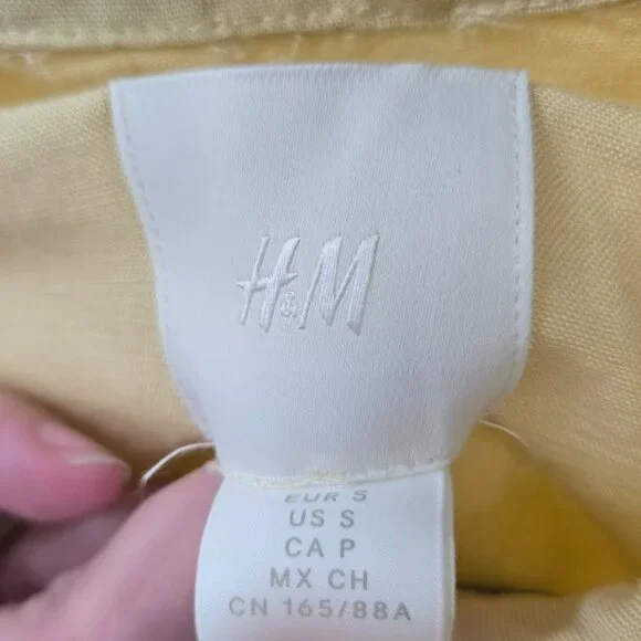 H&M Butter Yellow Linen Blend Long-Sleeve Button Down Shirt Small - Picture 6 of 8